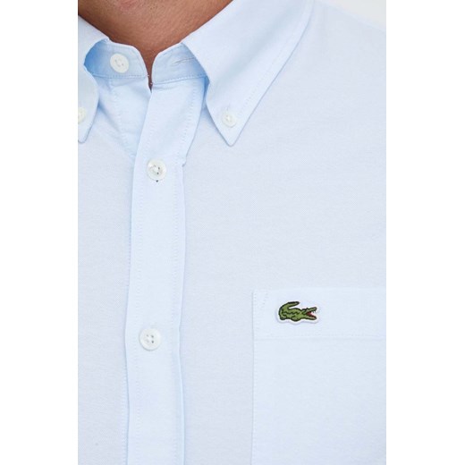 Lacoste koszula bawełniana męska kolor niebieski regular z kołnierzykiem Lacoste 42 ANSWEAR.com
