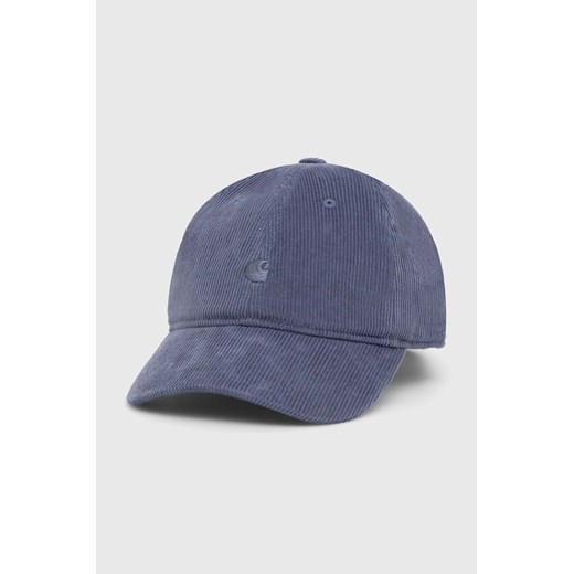 Carhartt WIP czapka z daszkiem sztruksowa Harlem Cap kolor niebieski gładka I028955.1XGXX ze sklepu PRM w kategorii Czapki z daszkiem damskie - zdjęcie 166449892