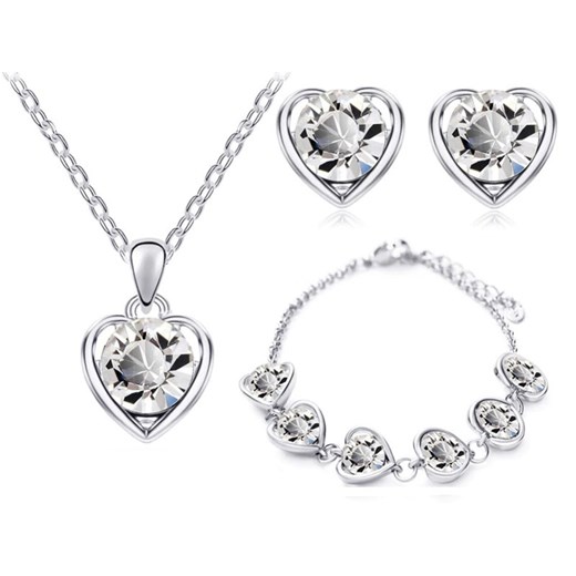 komplet biżuterii damskiej białe kryształowe serduszka cyrkonie na prezent Lovrin wyprzedaż LOVRIN
