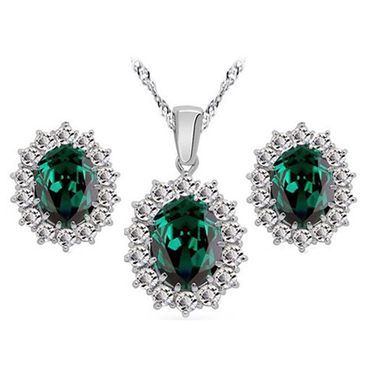 komplet biżuterii z zielonymi cyrkoniami eleganckie owalne markizy Lovrin okazyjna cena LOVRIN