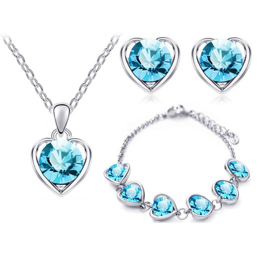 komplet biżuterii lazurowe serduszka kryształowe serca na prezent Lovrin LOVRIN wyprzedaż