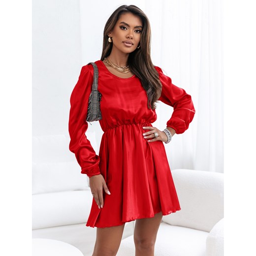 Satynowa sukienka z długim rękawem ZAHIA-czerwona ze sklepu magmac.pl w kategorii Sukienki - zdjęcie 166453374