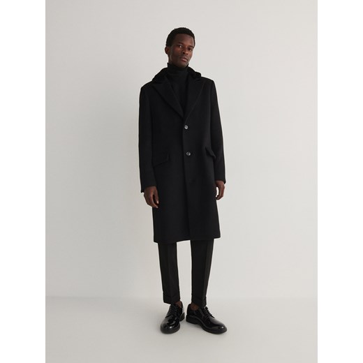 Reserved - Jednorzędowy płaszcz z wełną - czarny Reserved L Reserved