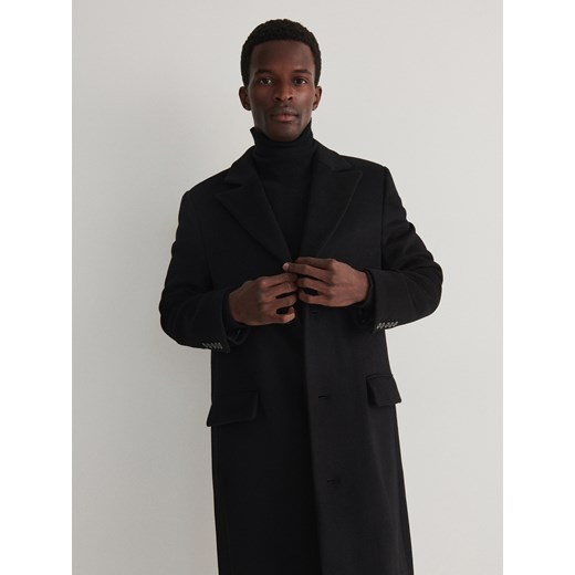 Reserved - Jednorzędowy płaszcz z wełną - czarny Reserved M Reserved