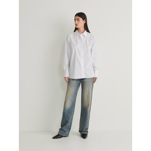 Reserved - Koszula z ażurowymi wstawkami - biały Reserved XL Reserved
