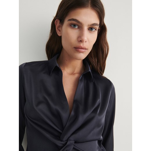 Reserved - Bluzka z ozdobnym węzłem - szary Reserved XL Reserved