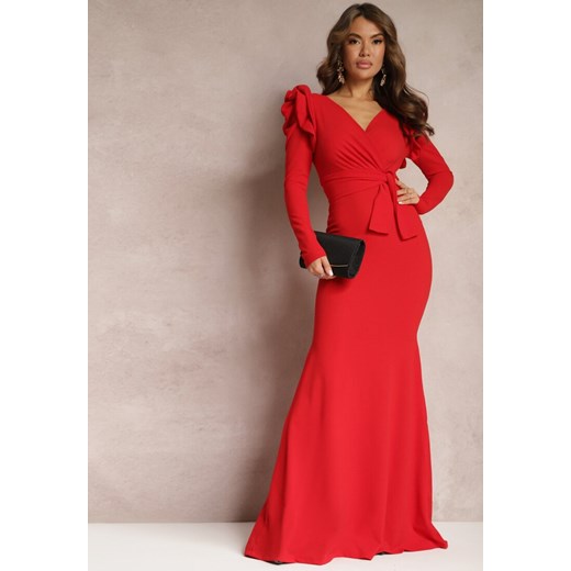 Czerwona Sukienka Maxi z Falbankami i Wiązanym Paskiem Botarla ze sklepu Renee odzież w kategorii Sukienki - zdjęcie 166454891