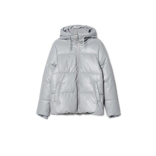 Cropp - Szara kurtka puffer z imitacji skóry - jasny szary Cropp XL Cropp
