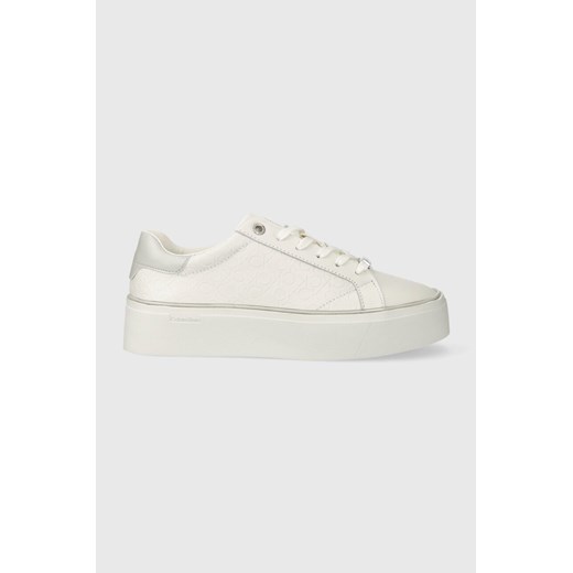 Calvin Klein sneakersy skórzane FLATFORM C LACE UP - MONO MIX kolor biały HW0HW01870 ze sklepu ANSWEAR.com w kategorii Buty sportowe damskie - zdjęcie 166463201