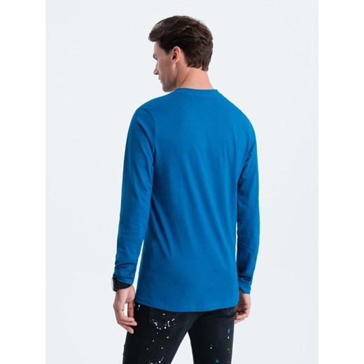 Longsleeve męski z dekoltem HENLEY - niebieski V2 OM-LSCL-0107 XL ombre
