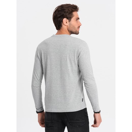 Longsleeve męski z dekoltem HENLEY - szary melanż V8 OM-LSCL-0107 S ombre