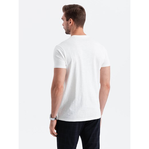 Dzianinowy T-shirt męski z naszytą kieszonką - ecru V7 S1621 S ombre okazyjna cena