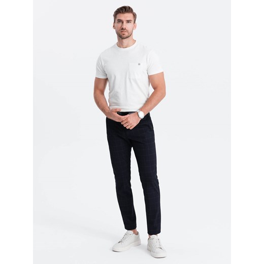 Dzianinowy T-shirt męski z naszytą kieszonką - ecru V7 S1621 L okazyjna cena ombre