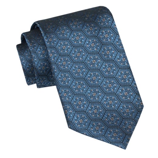Angelo di Monti - Krawat Męski - Niebieski w Geometryczny Wzór KRADM2086 ze sklepu JegoSzafa.pl w kategorii Krawaty - zdjęcie 166472553