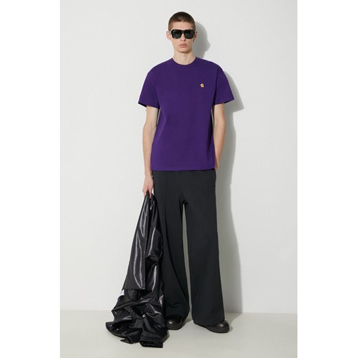 Carhartt WIP t-shirt bawełniany S/S Chase T-Shirt męski kolor fioletowy gładki I026391.1YVXX ze sklepu PRM w kategorii T-shirty męskie - zdjęcie 166480563