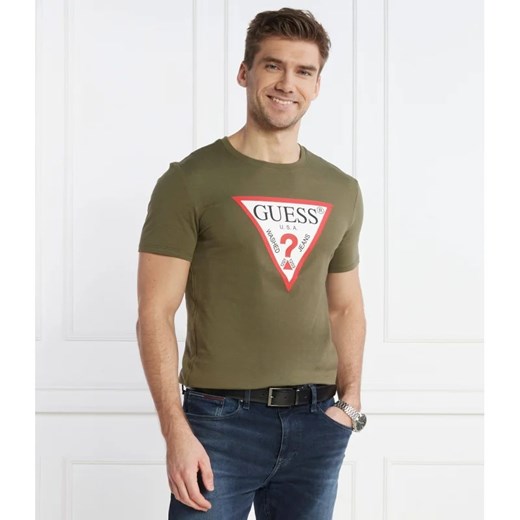 T-shirt męski Guess z krótkimi rękawami zielony