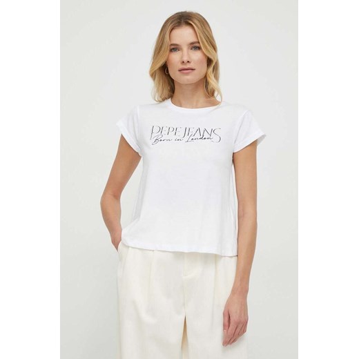 Pepe Jeans t-shirt bawełniany HANNON damski kolor biały ze sklepu ANSWEAR.com w kategorii Bluzki damskie - zdjęcie 166490713