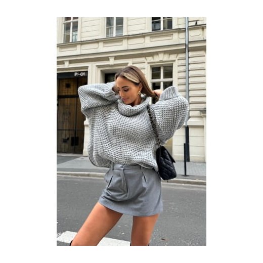 golf damski oversize vera polski producent j&k premium - szary ze sklepu STYLOWO w kategorii Swetry damskie - zdjęcie 166496853