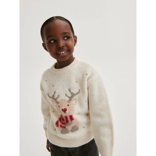Reserved - Sweter ze świąteczną aplikacją - kremowy Reserved 92 (1 Reserved