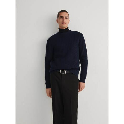 Reserved - Sweter z waflowym splotem - granatowy Reserved S Reserved