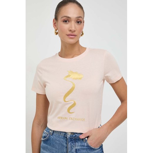 Armani Exchange t-shirt bawełniany damski kolor różowy 3DYT40 YJCNZ ze sklepu ANSWEAR.com w kategorii Bluzki damskie - zdjęcie 166504933