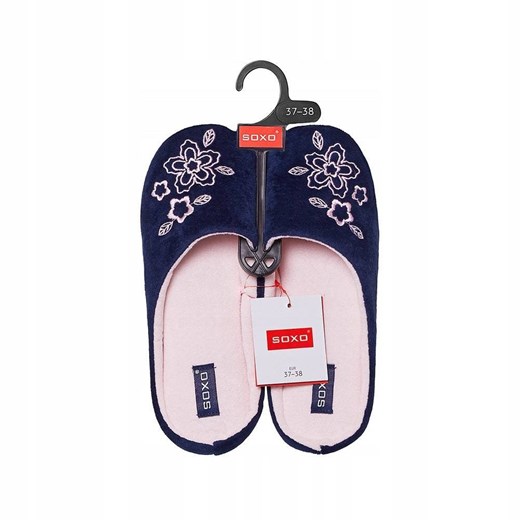 OUTLET Kapcie damskie granatowe z haftem SOXO z twardą podeszwą TPR ze sklepu Sklep SOXO w kategorii Kapcie dziecięce - zdjęcie 166506071