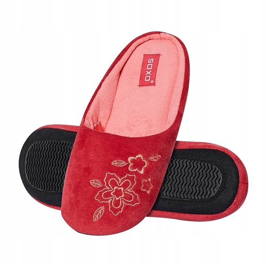 OUTLET Kapcie damskie czerwone SOXO z haftem i twardą podeszwą ze sklepu Sklep SOXO w kategorii Kapcie dziecięce - zdjęcie 166506312