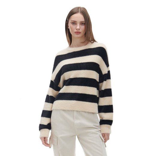 Cropp - Kremowy sweter w czarne paski - kremowy Cropp XL Cropp