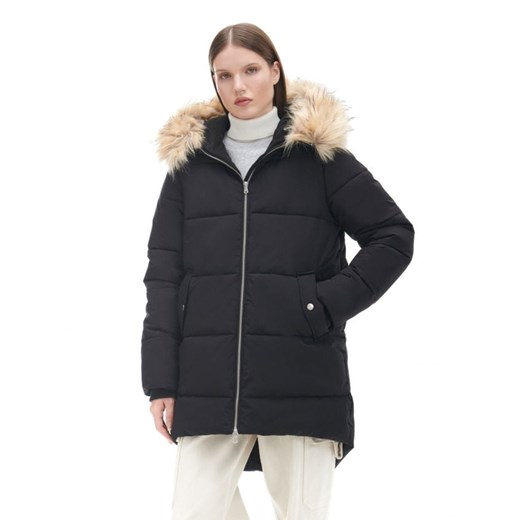 Cropp - Czarny pikowany płaszcz z kapturem - czarny Cropp XS Cropp