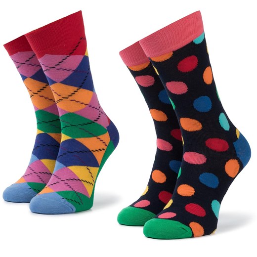 Zestaw 2 par wysokich skarpet unisex Happy Socks XBDO02-6500 Kolorowy Happy Socks 41/46 eobuwie.pl