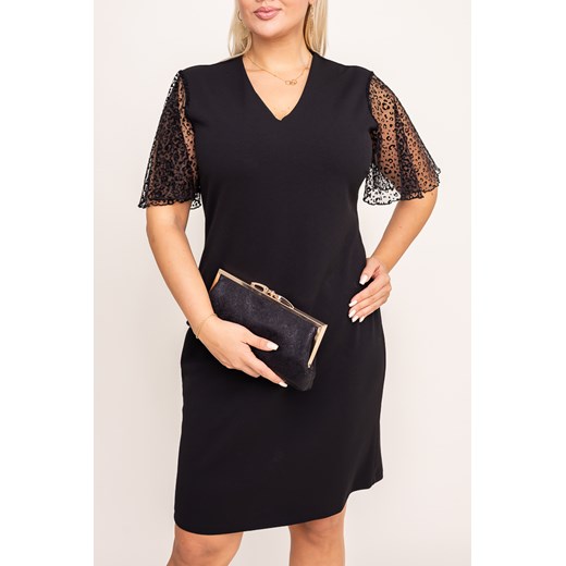 Czarna Sukienka z ozdobnymi rękawami Wzór 2 OLENI ze sklepu TONO w kategorii Sukienki - zdjęcie 166536240