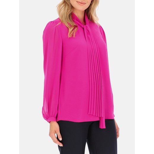 Różowa bluzka z plisowaną szarfą Potis & Verso Rubia ze sklepu Eye For Fashion w kategorii Bluzki damskie - zdjęcie 166545193