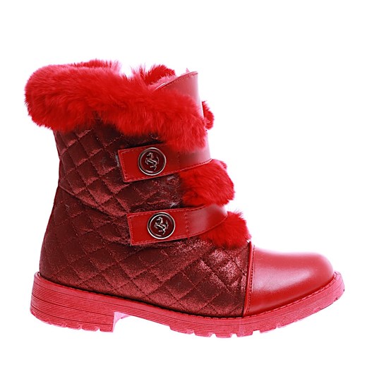 Czerwone dziewczęce pikowane botki ocieplane trapery /E10-2 15343 T346/ ze sklepu Pantofelek24.pl w kategorii Buty zimowe dziecięce - zdjęcie 166545532