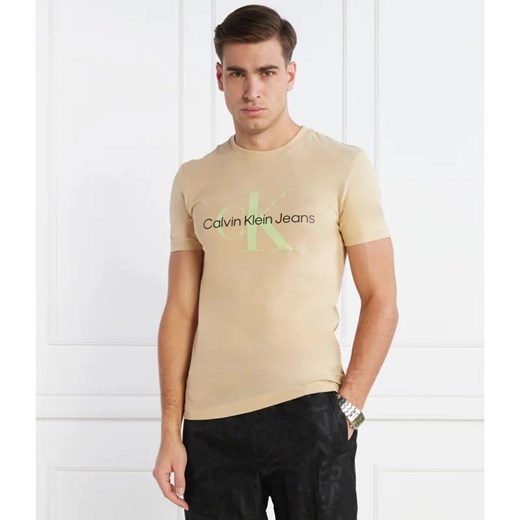 T-shirt męski Calvin Klein beżowy z napisami 