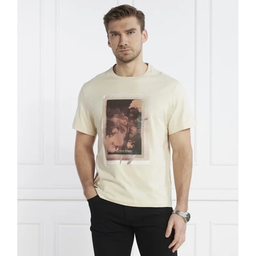 T-shirt męski Calvin Klein z krótkimi rękawami beżowy młodzieżowy