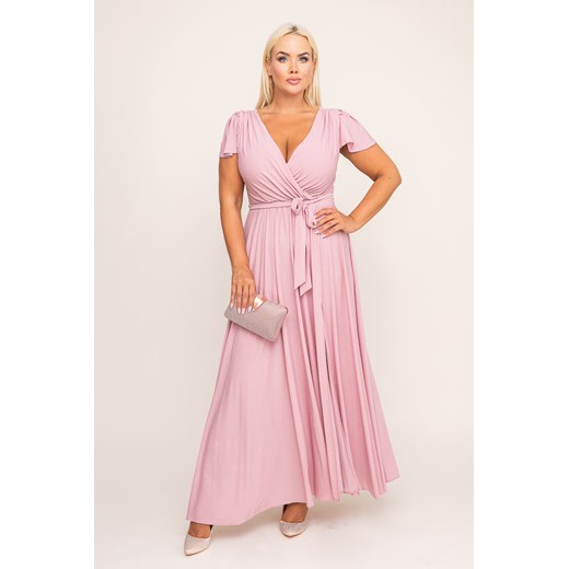 Sukienka z dekoltem w serek na wiosnę z krótkimi rękawami maxi elegancka