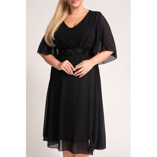 Sukienka Włoski czarna z dekoltem v z długim rękawem mini casual 