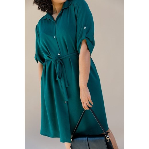 Sukienka midi z długim rękawem szmizjerka 