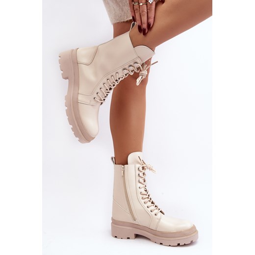 Workery damskie Ph2 ze skóry ekologicznej casual sznurowane 