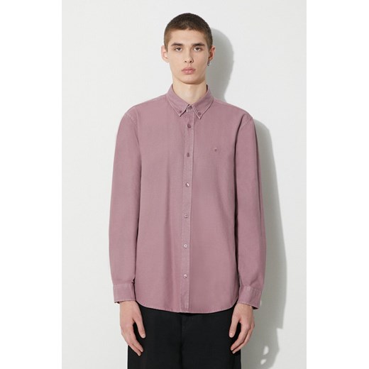 Carhartt WIP koszula jeansowa Longsleeve Bolton Shirt męska kolor różowy regular z kołnierzykiem button-down I030238.1XFGD ze sklepu PRM w kategorii Koszule męskie - zdjęcie 166607563