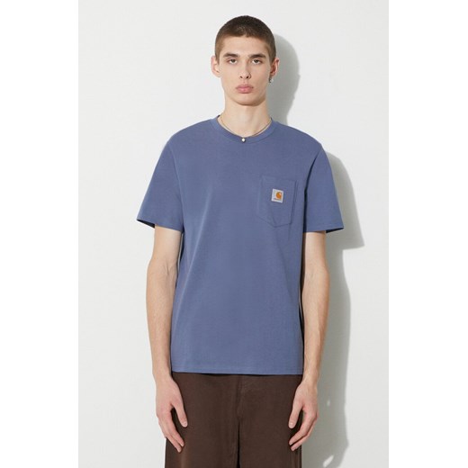 Carhartt WIP t-shirt bawełniany S/S Pocket T-Shirt męski kolor niebieski gładki I030434.1XGXX ze sklepu PRM w kategorii T-shirty męskie - zdjęcie 166607611