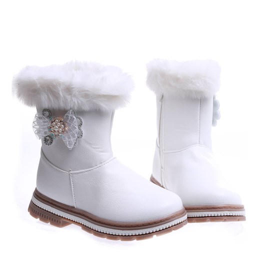 Buty zimowe dziecięce Pantofelek24 kozaki z aplikacjami białe na zimę