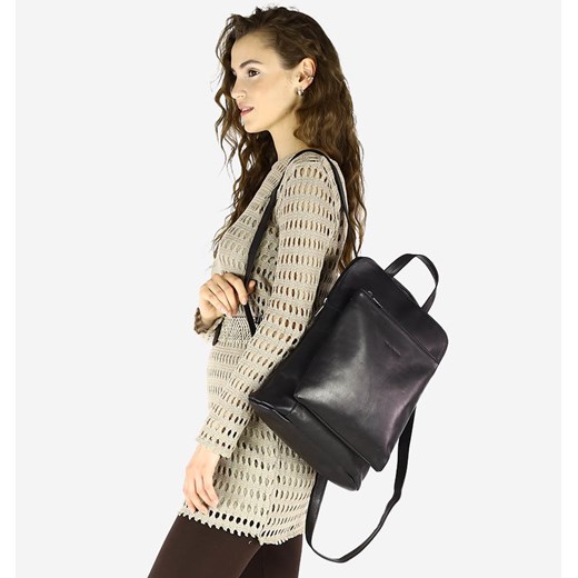 Plecak damski miejski ze skóry A4 - MARCO MAZZINI czarny ze sklepu Verostilo w kategorii Plecaki - zdjęcie 166616240