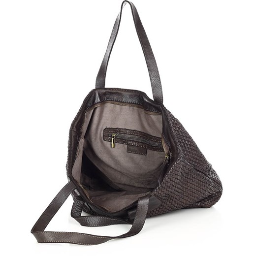 Torba damska pleciona shopper & shoulder leather bag - MARCO MAZZINI brąz caffe ze sklepu Verostilo w kategorii Torby Shopper bag - zdjęcie 166616250