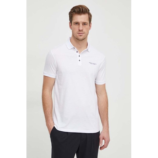 Armani Exchange polo bawełniane kolor biały gładki 8NZF80 Z8H4Z NOS ze sklepu ANSWEAR.com w kategorii T-shirty męskie - zdjęcie 166616364
