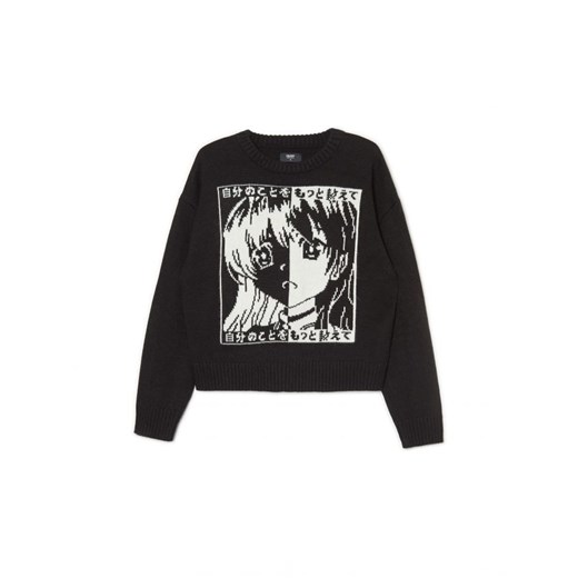 Cropp - Czarny sweter z motywem mangi - czarny ze sklepu Cropp w kategorii Swetry damskie - zdjęcie 166622942