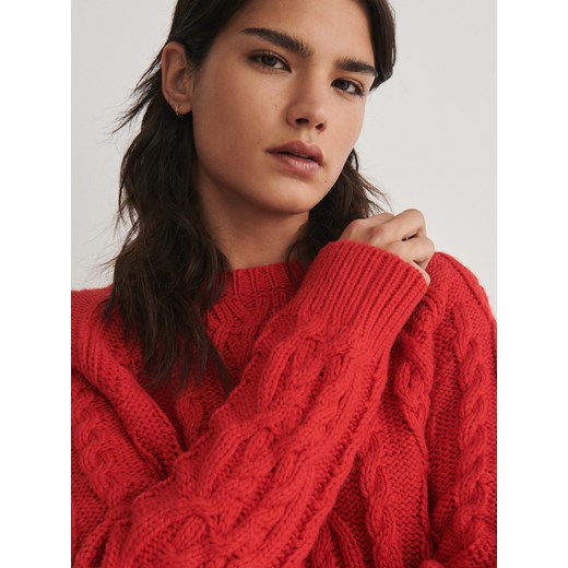 Reserved - Sweter w warkoczowy splot - czerwony Reserved S Reserved