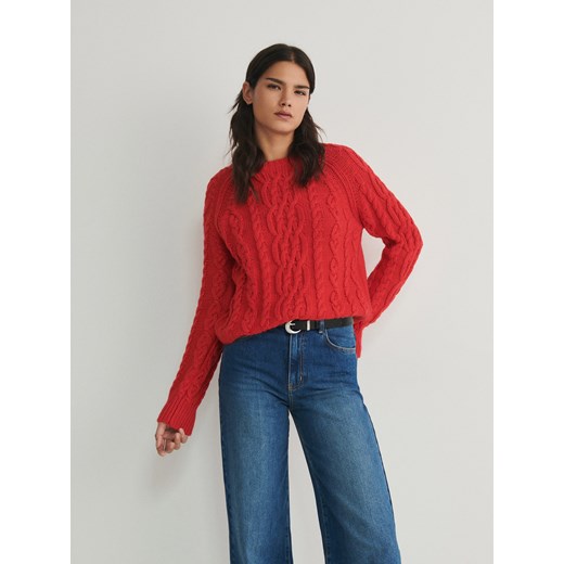 Reserved - Sweter w warkoczowy splot - czerwony Reserved L Reserved