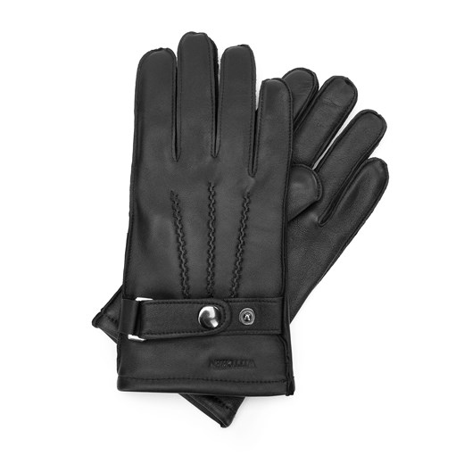 Męskie rękawiczki skórzane z przeszyciami i zapięciem na zatrzask czarne ze sklepu WITTCHEN w kategorii Rękawiczki męskie - zdjęcie 166623211