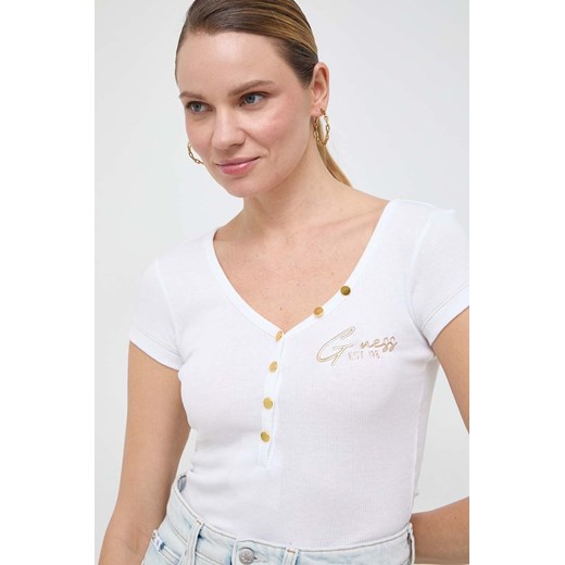 Guess t-shirt HENLEY OLYMPIA damski kolor biały W4RP47 K1814 ze sklepu ANSWEAR.com w kategorii Bluzki damskie - zdjęcie 166625021
